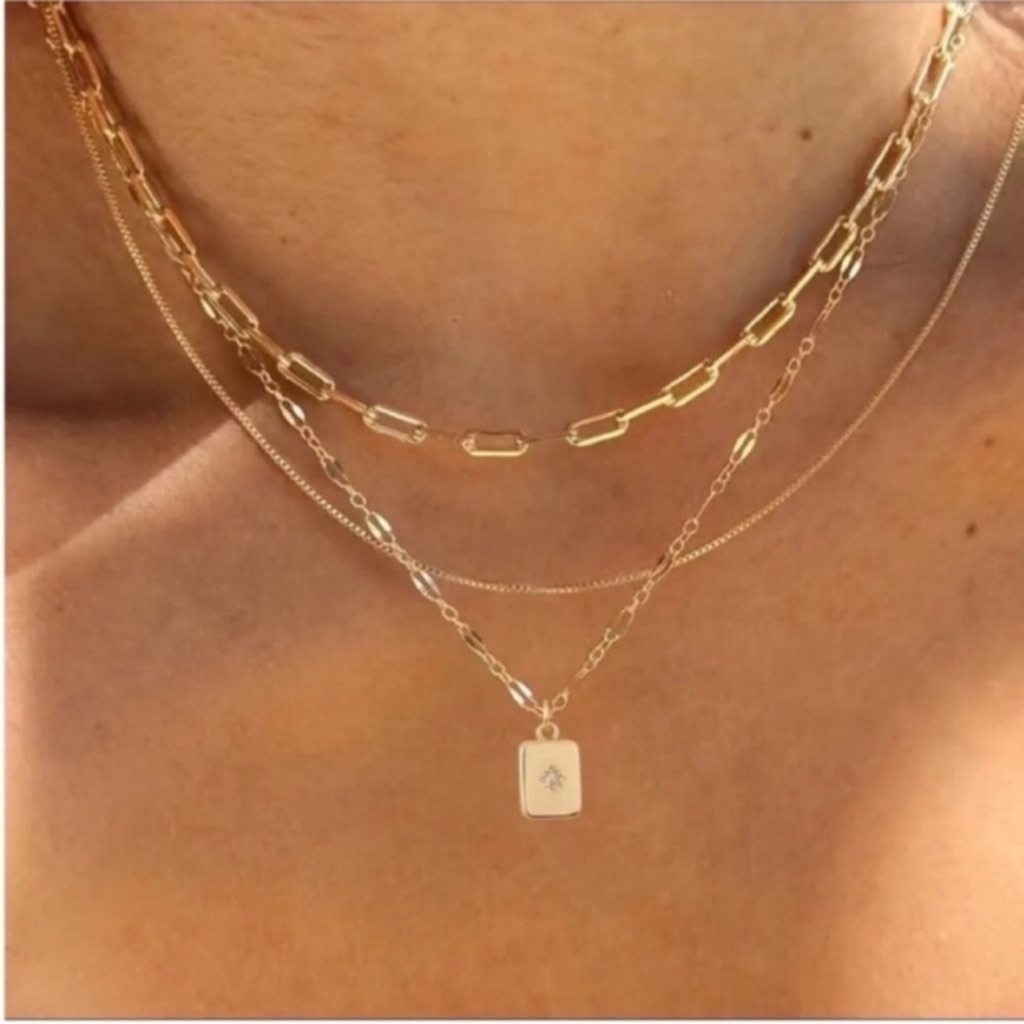 New! 18k Gold Plated Necklace Stack Set New